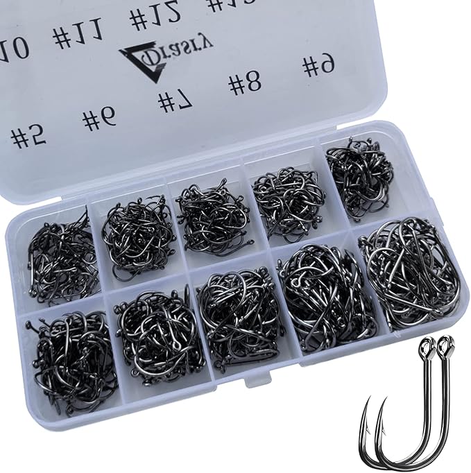 Drasry Fishing Hooks Set High Carbon Steel Jig Bait Sharp Fish Hook for Saltwater Freshwater ((5