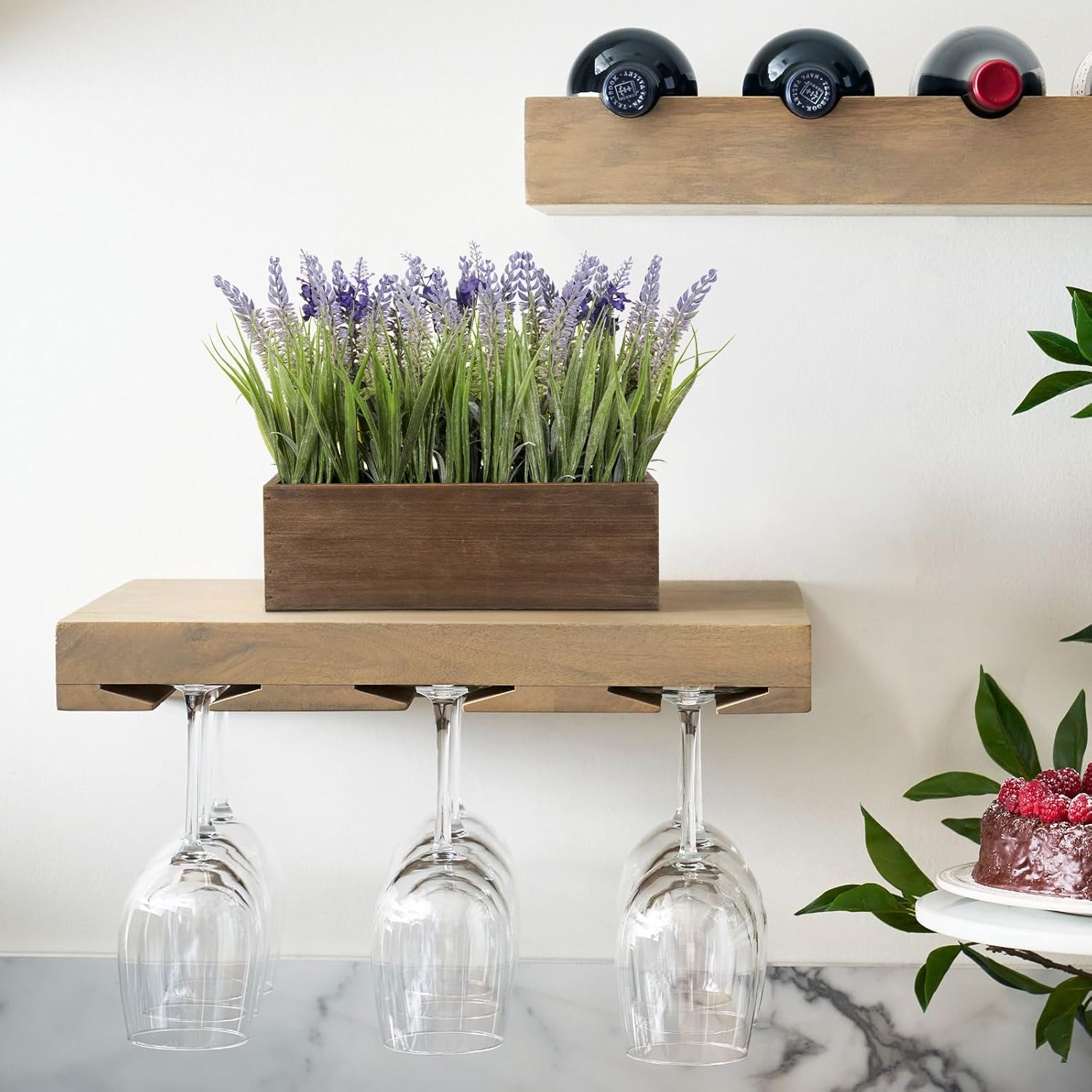 Artificial Lavender Flowers Arrangement in Rectangular Wood Planter Box, 10.6" Fake Potted Lavender Flowers, Faux Lavender Plant for Centerpieces, Entryway, Window Sill, Shelf, Home & Office Decor