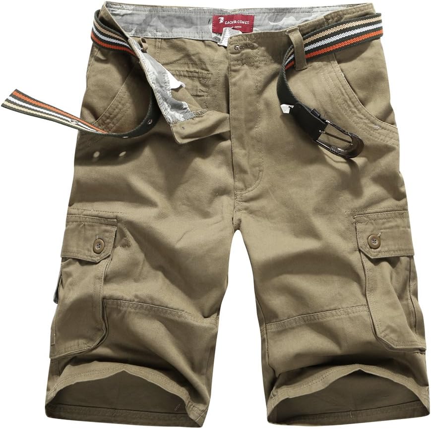 CANASOUR Men Multi Pockets Jogger Capri Cargo Shorts (US Size 29, Army Yellow)
