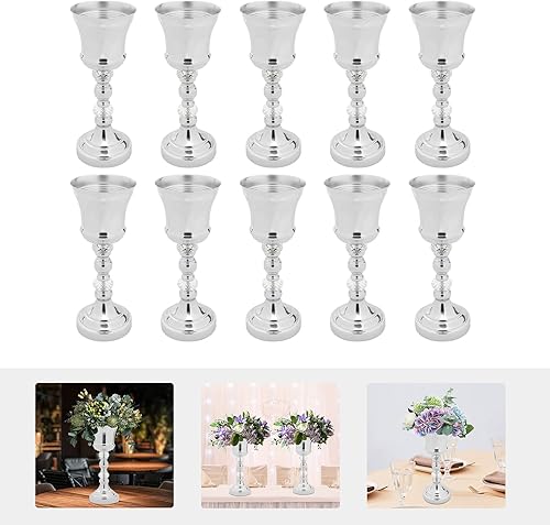 Miniatura 3 de Jarrón de metal para trompeta de boda con cristal, 10 piezas de decoración de mesa floral, jarrones de metal para celebración, fiesta, cumpleaños,