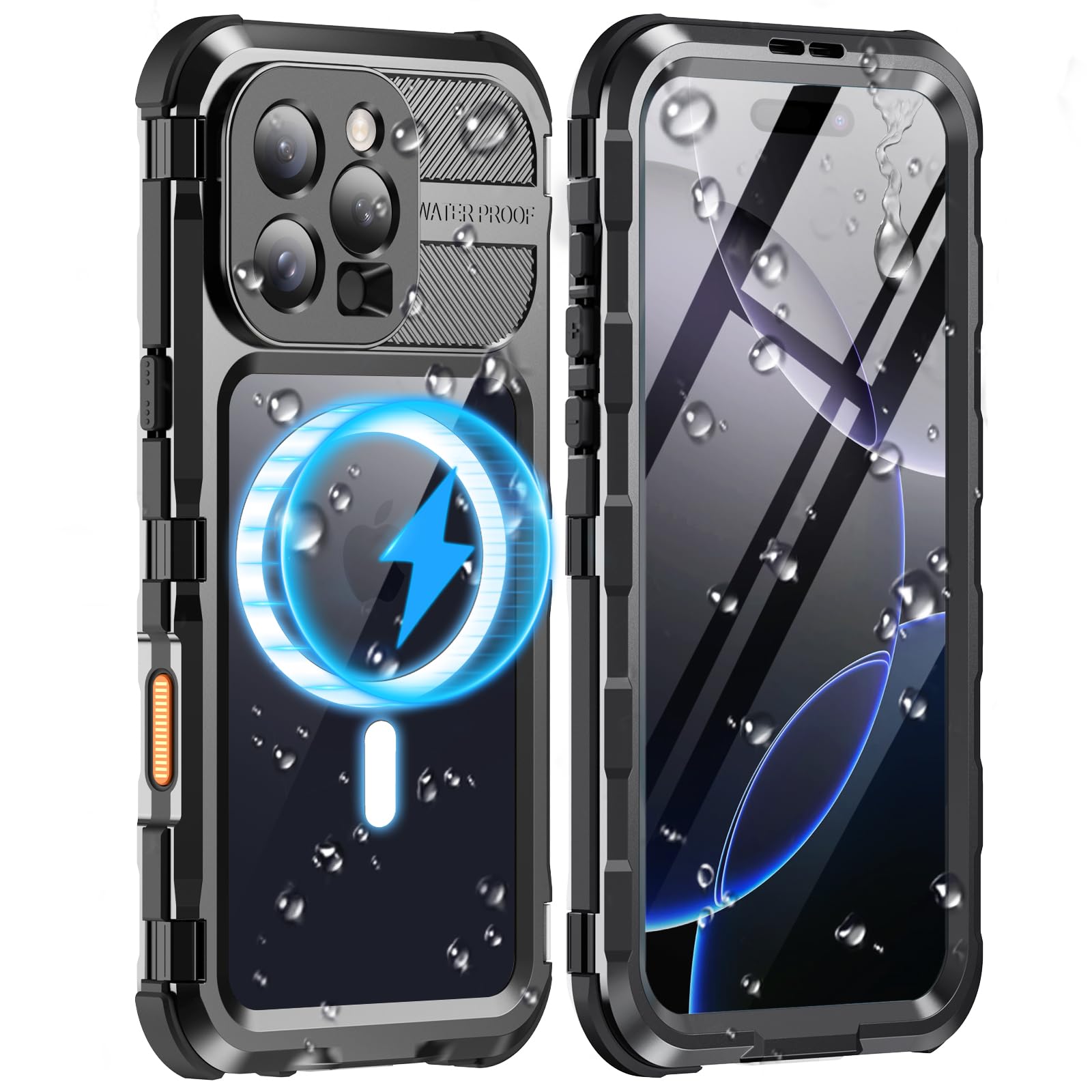 WIFORT for iPhone 16 Pro Waterproof Case - Metal Heavy Duty [Built-in Screen Protector] [14FT Military Shockproof] [Fit for MagSafe], IP68 Full Body