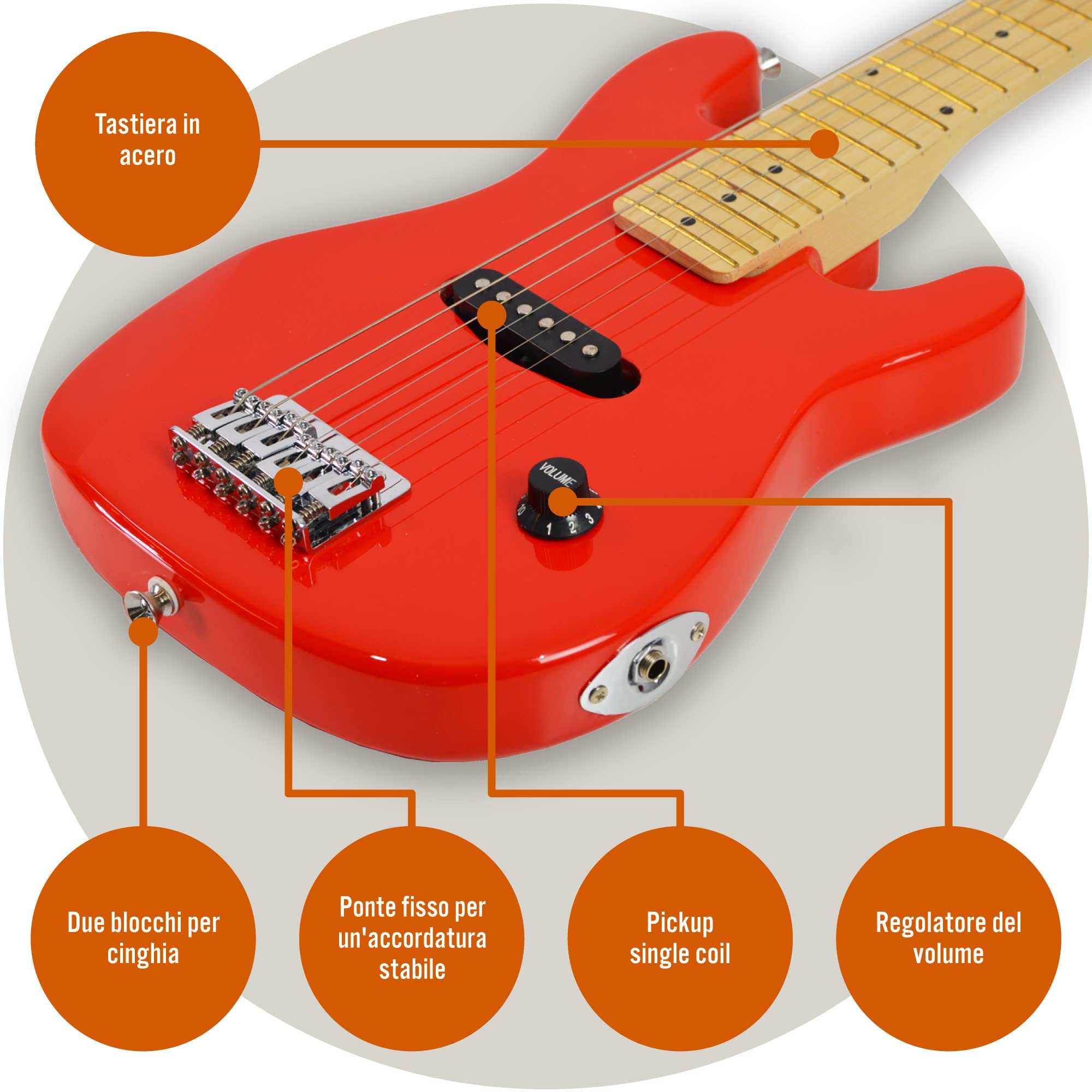3rd Avenue Pacchetto beginner con chitarra elettrica junior di dimensioni 1/4 3rd Avenue, amplificatore portatile da 5 W, cavo di connessione, custodia, plettri e tracolla – Rosso