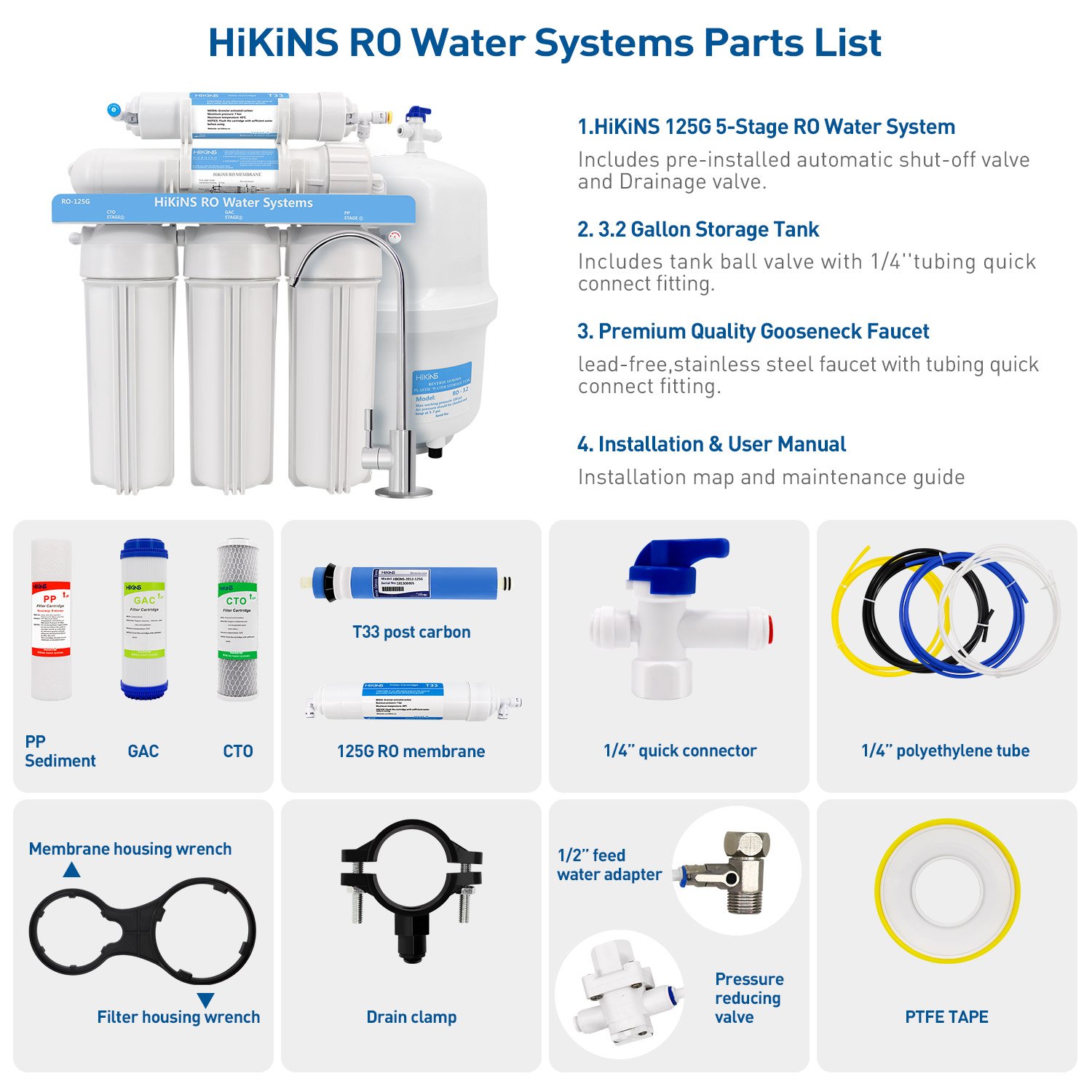 HiKiNS RO Water Systems Parts List