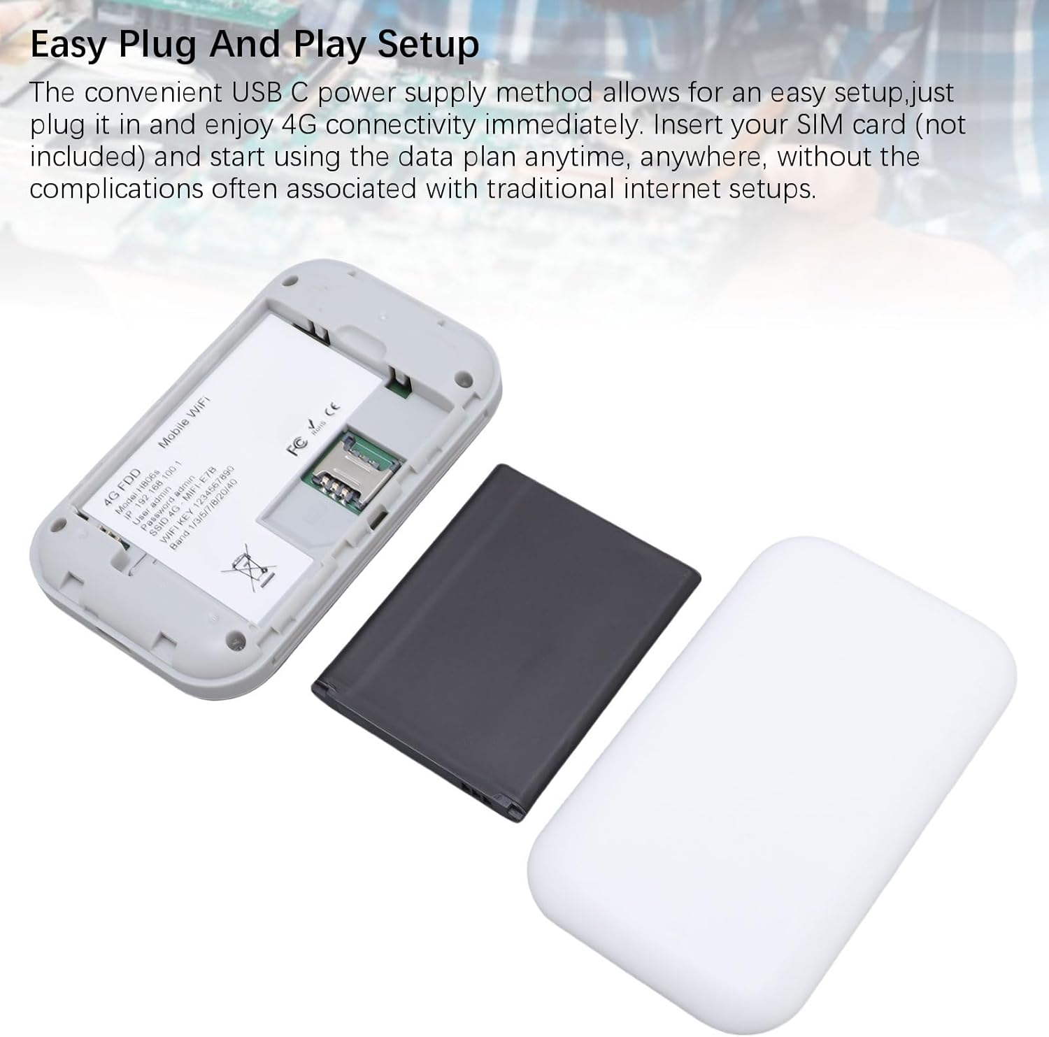 Back of PUSOKEI Hotspot with cover removed, showing SIM card slot and battery compartment