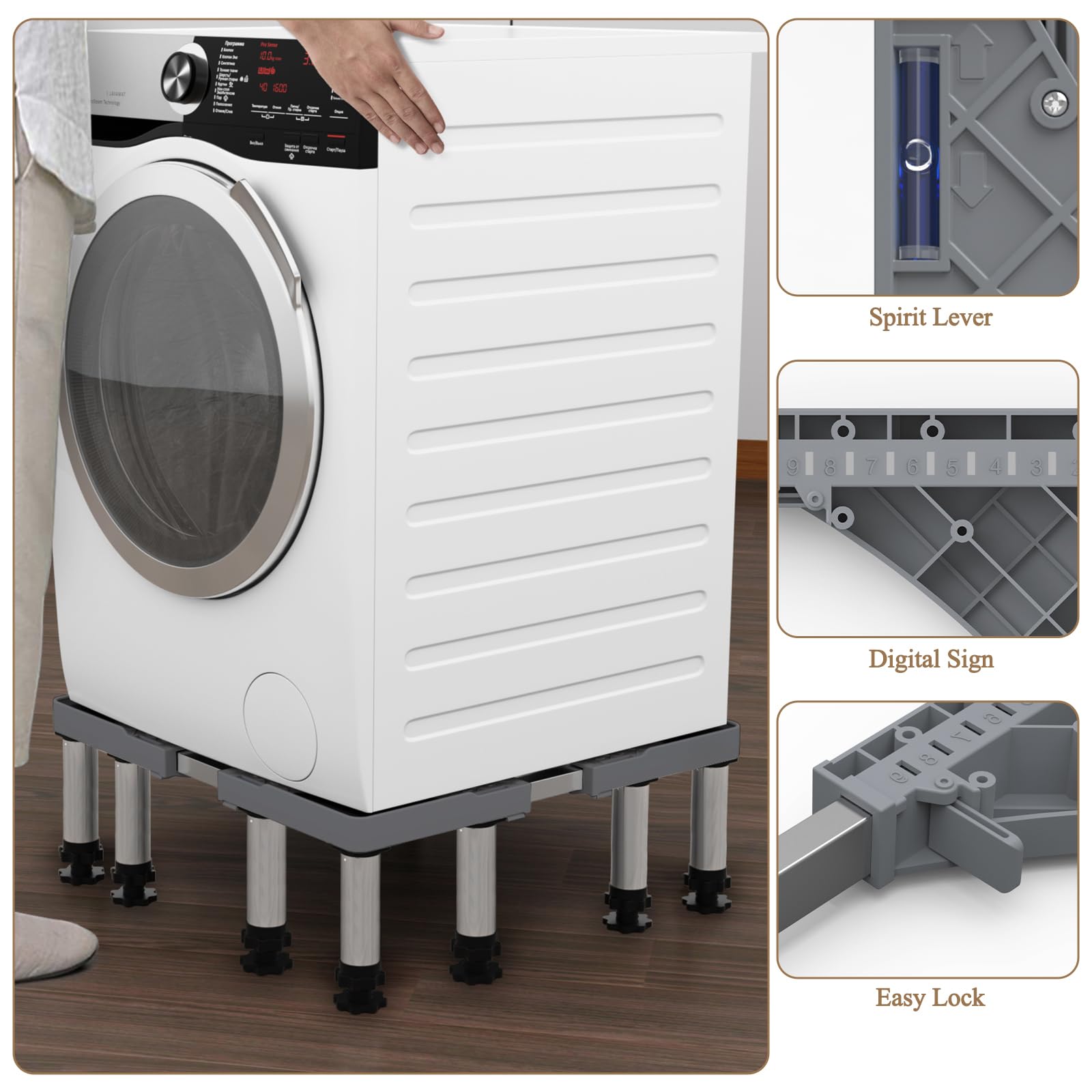 DEWEL wasmachineonderstel, onderstel voor wasmachines en drogers, geschikt voor koelkasten, wasmachines, vriezers, kasten en statische huishoudelijke apparaten (verstelbare breedte 46–65 cm