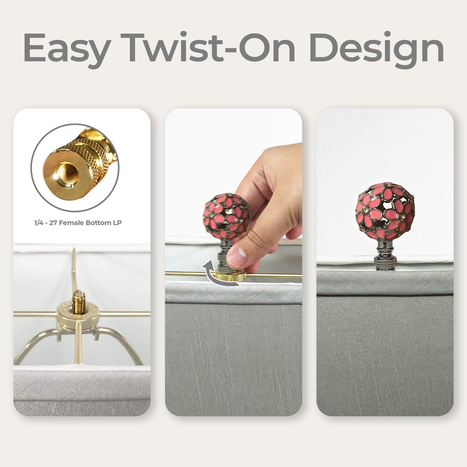 Royal Designs, Inc. Decorative Flower Ball Lamp Finial, F-5101-PNK-1, Pink