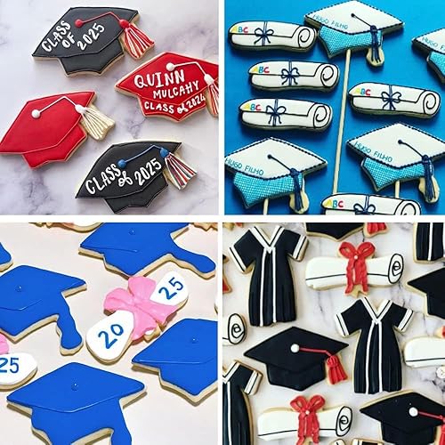 Miniatura 4 de Sursurprise Juego de 8 cortadores de galletas de graduación 2025, gorra de graduación, diploma, medallón, vestido de graduación, marco de placa,