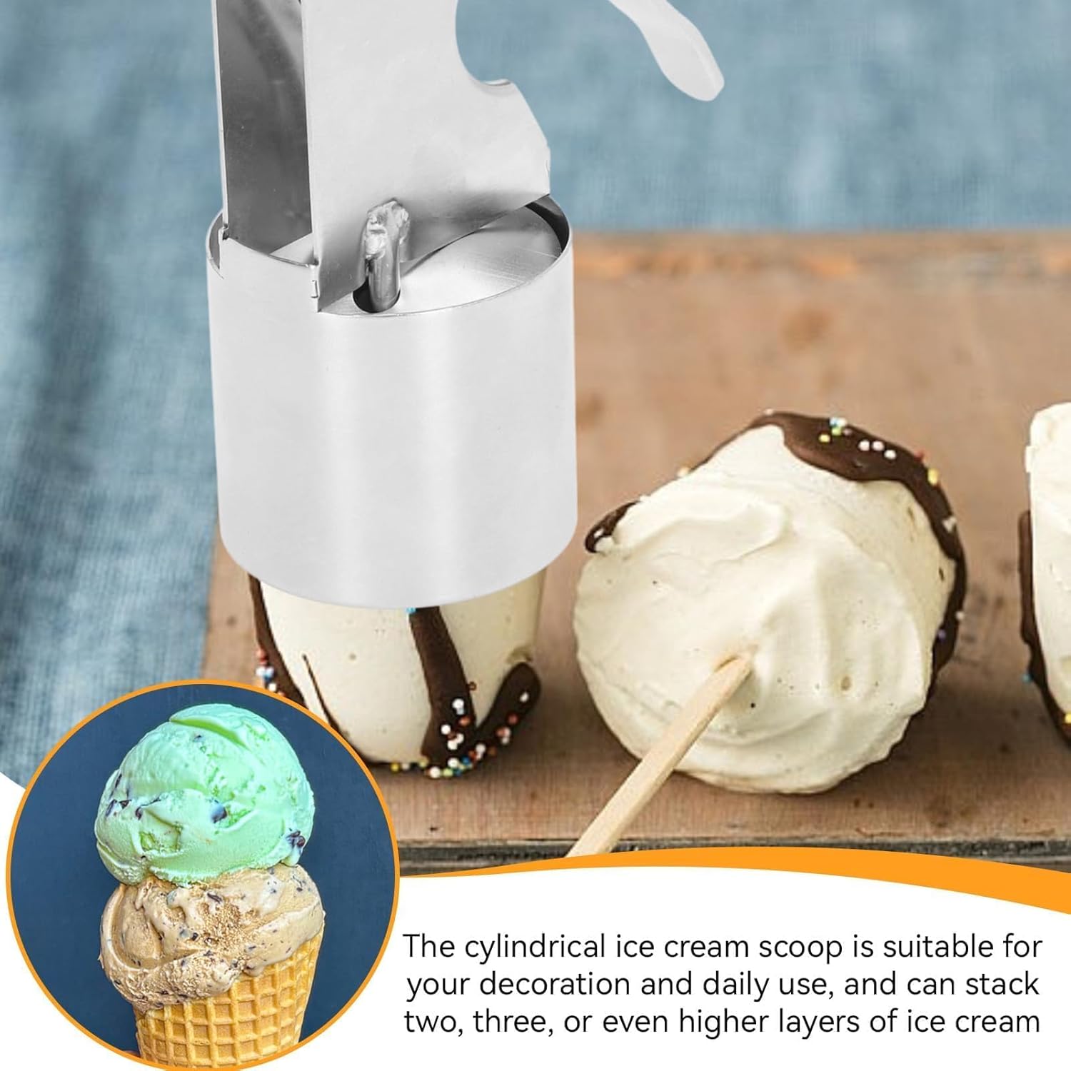 Thrifty Ice Cream Scoop, Easy Release Trigger Cylinder Old Fashioned Ice Cream Scooper Classic Cylindrical Ice Cream Scoop with Trigger for Cream Mashed Potato