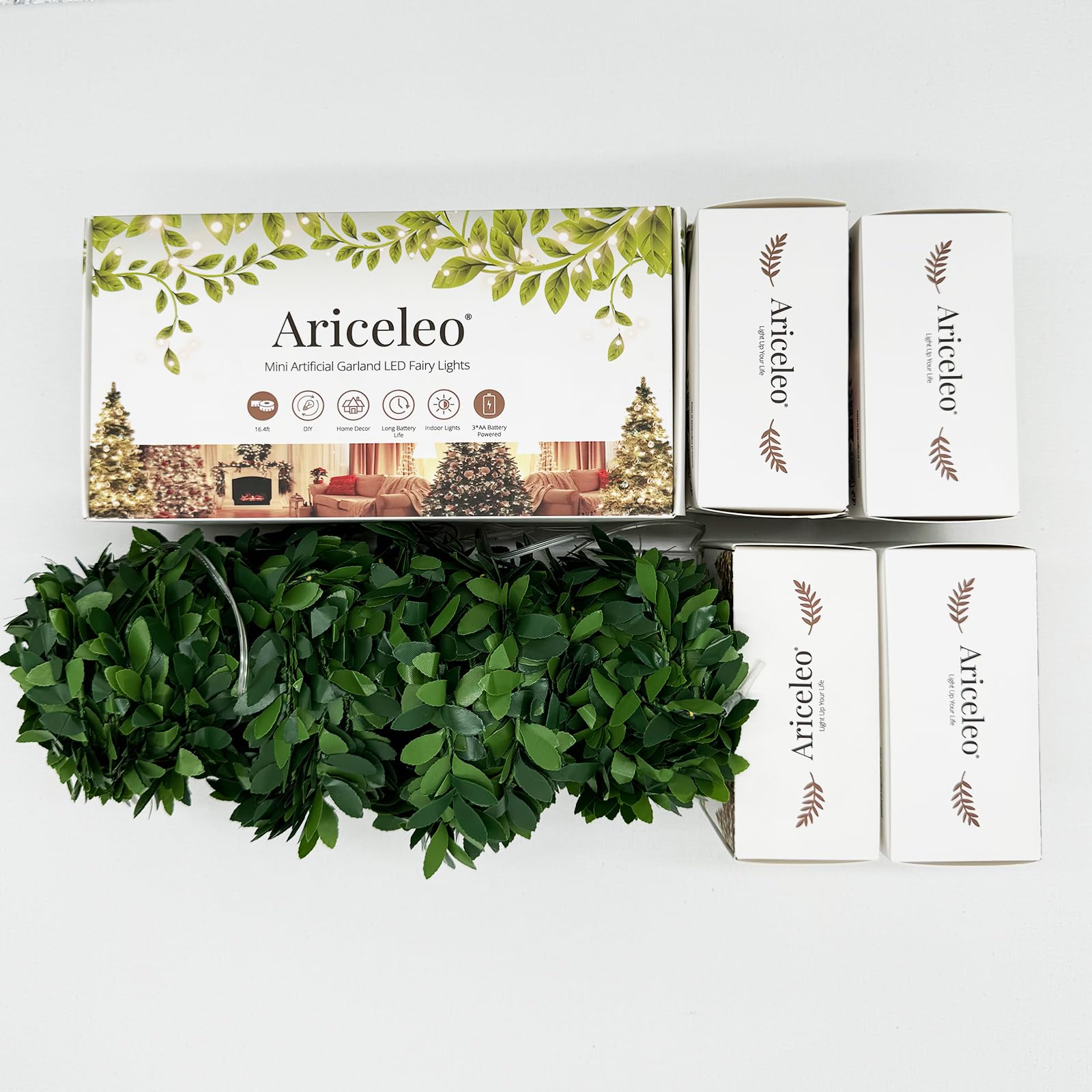 Ariceleo Vite Artificiale LED da 5m, 4 Confezione, Luci a Filo con Batteria e Timer, Effetto Scintillante, Luci a Foglia Mini Bianco Caldo, Ideale per Decorazioni Natalizie, Matrimoni e Feste