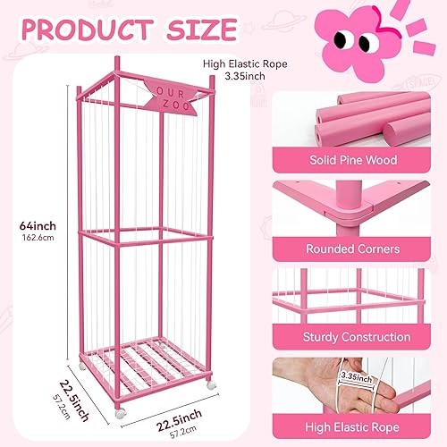 Miniatura 2 de Zoológico de almacenamiento de animales de peluche con ruedas, soporte de madera grande de peluches de animales, organizador de juguetes para niños,