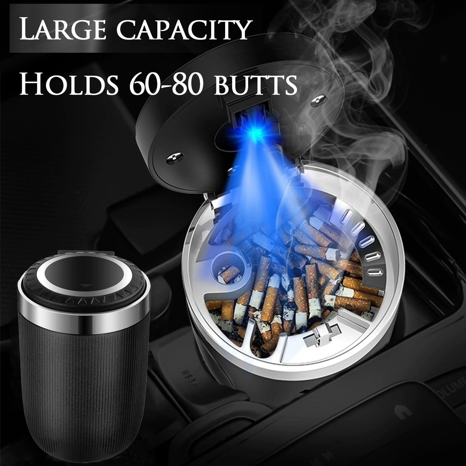 Posacenere Auto Con Coperchio E LED - 2 Pezzi Portatili Per Auto E Casa - Foto 4