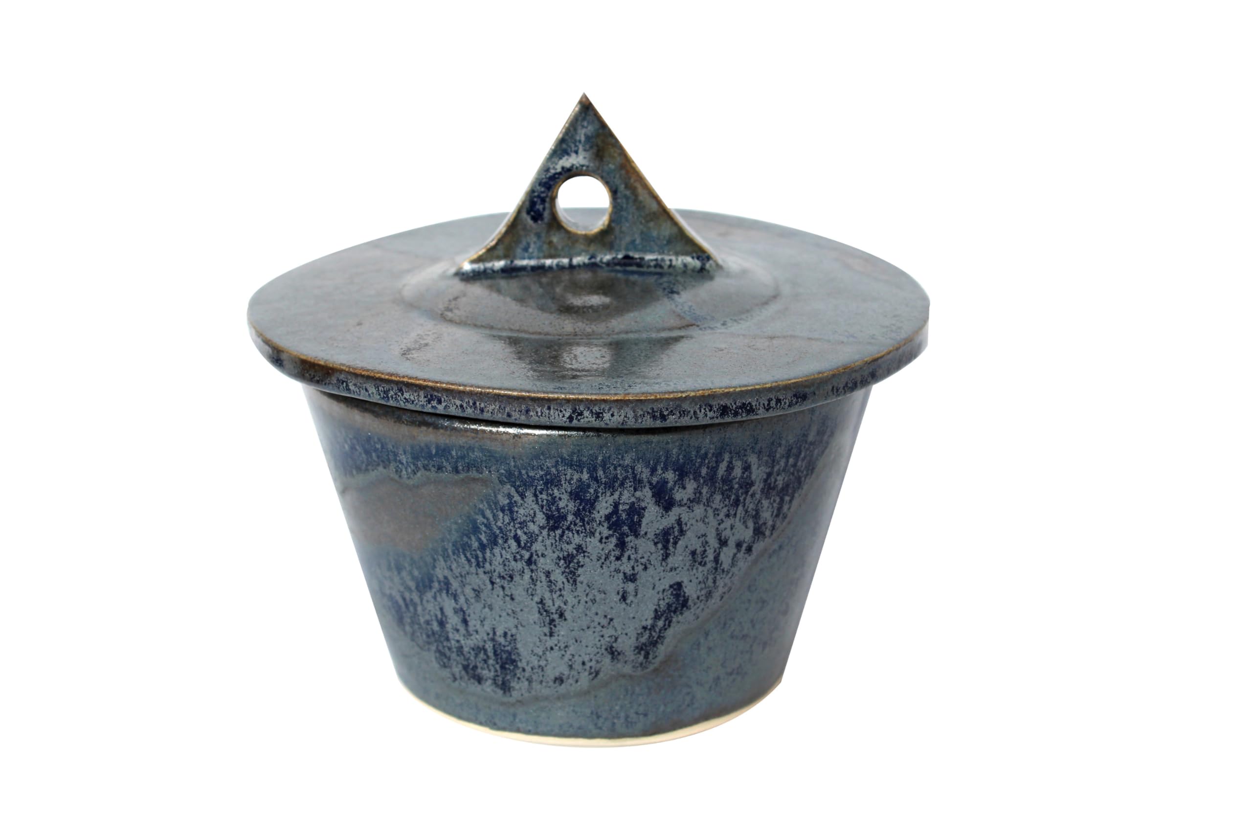 KERZENFRESSER Indoor handgefertigte Keramik mit Deckel, silber-blau