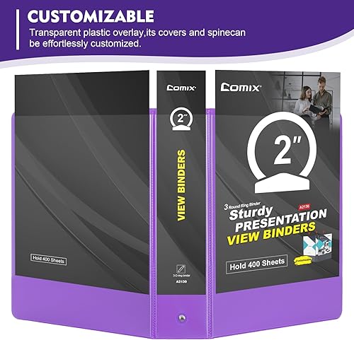 Vista 98 de COMIX Carpeta de 3 anillos de 1 pulgada con cubierta transparente, carpeta de vista de 1 pulgada con capacidad para 200 hojas de papel tamaño carta