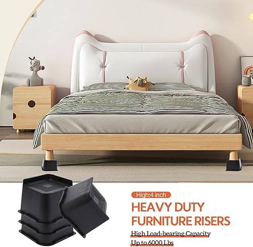 Miniatura 4 de JONHWI Elevadores de cama, elevadores de muebles de gran tamaño, bloques de elevación de 4 pulgadas para cama, sofá, escritorio, sofá, mesa,