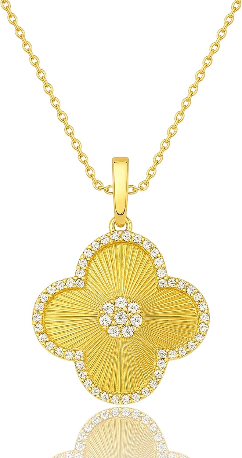18K Gold Plated Clover Necklace for Women | 925 Sterling Silver Metal Four Leaf Clover Lucky Necklace Pendant | Dainty Jewelry Gifts