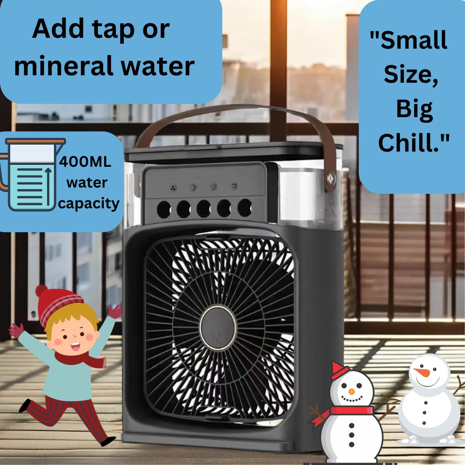Portable Air Conditioners, 3-1 Mini Evaporative Air Cooler , 300ml Water Tank & Ice Boxe, , USB Charging, 3 Speeds & night Lights, Personal Desktop Fan For Home Office Outdoors black