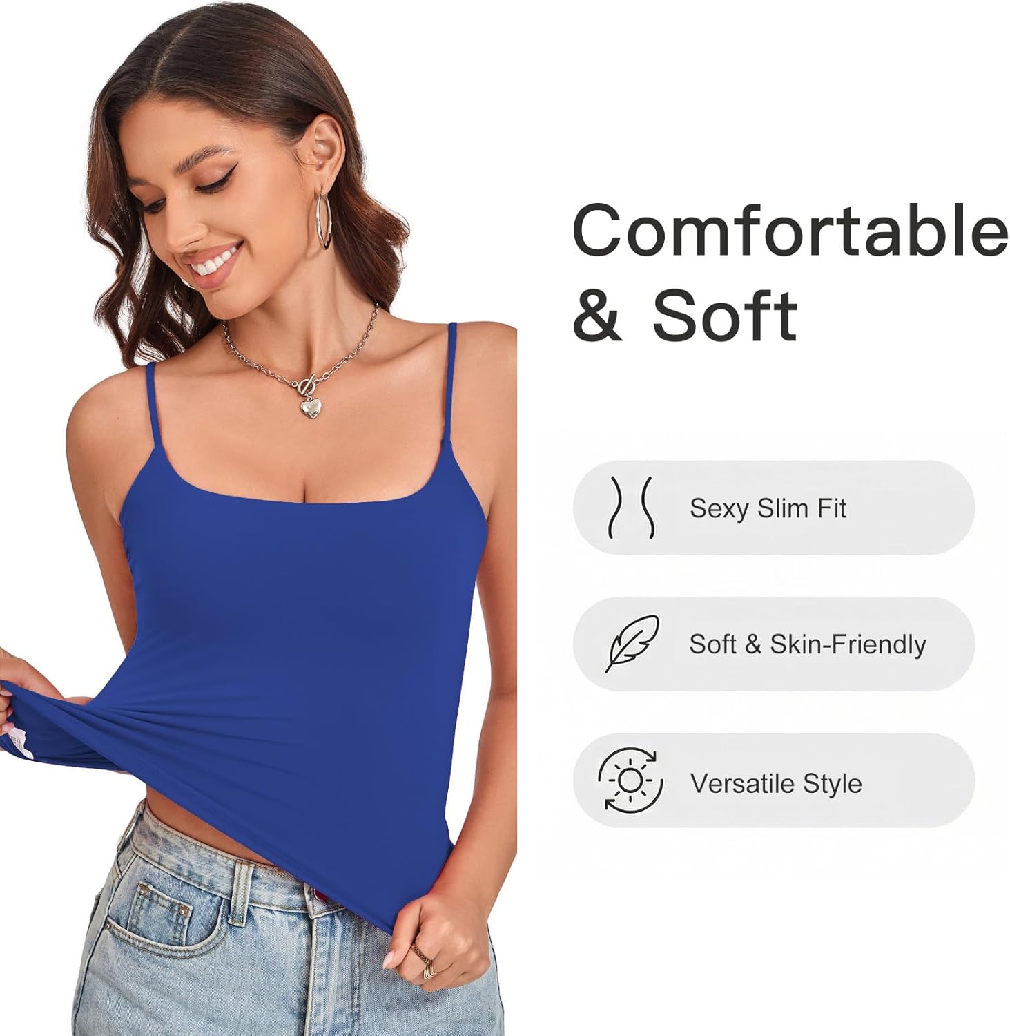 NEXSONIC Tank Tops for Women Square Neck Sexy Cropped Adjustable Spaghetti Strap Tanks Summer Sleeveless Camisole Tops - Image 4