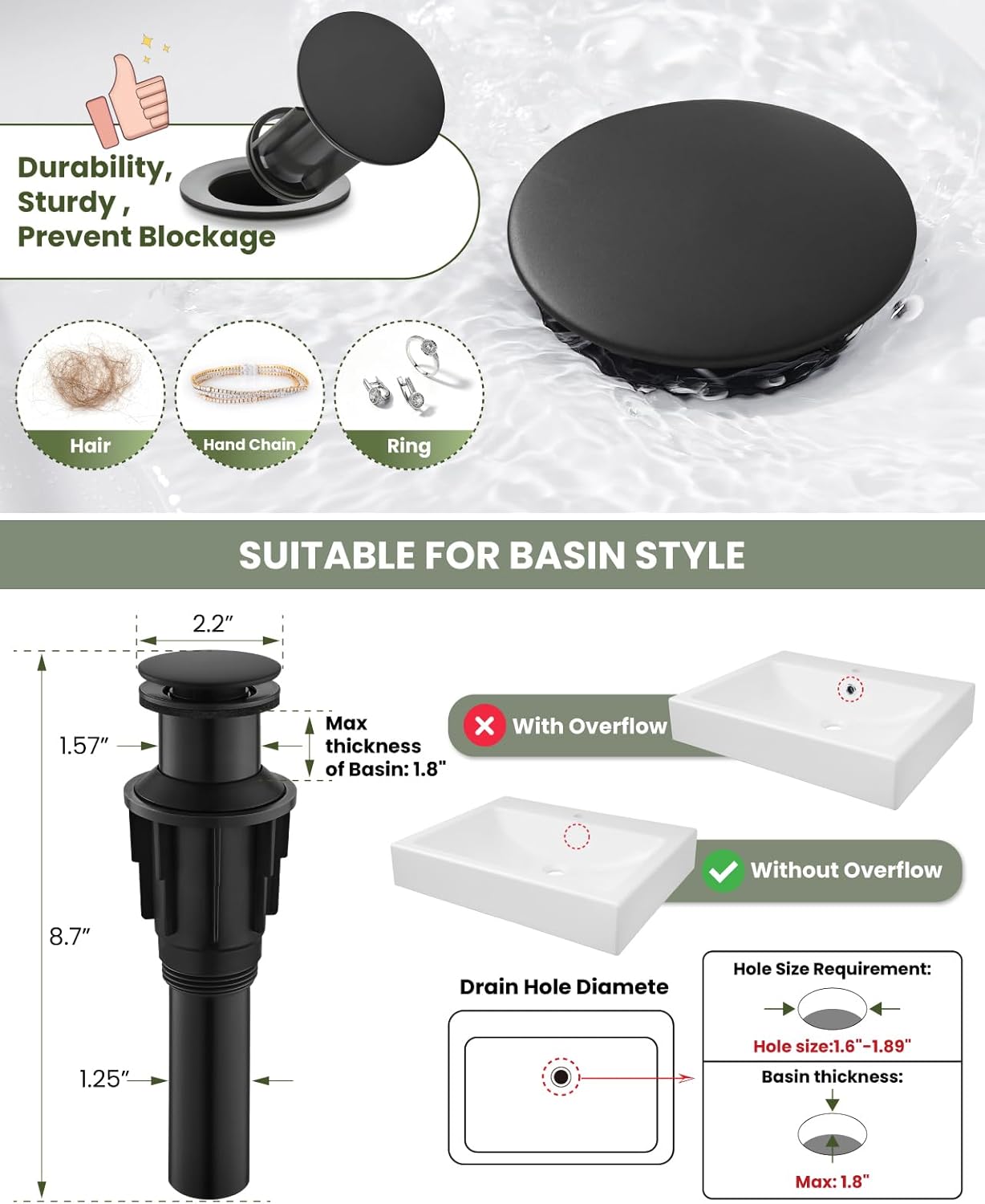 gotonovo Vessel Sink Faucet Single Handle Tall Bathroom Faucet One Hole Modern Lavatory Vanity Basin Mixer Tap Matching Supply Hoses and Pop up Drain Without Overflow, Matte Black - Image 4