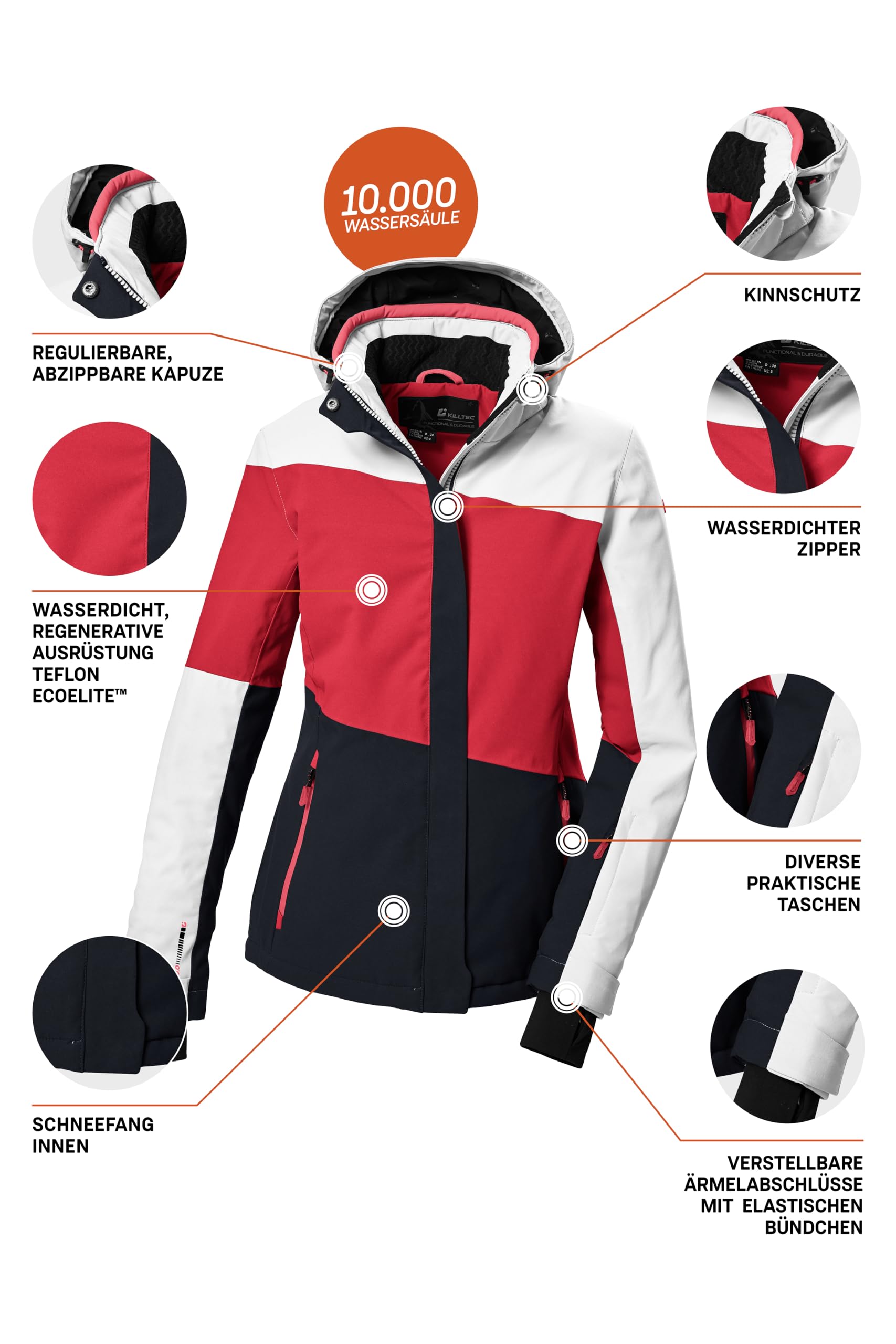 Killtec Ksw 67 Wmn Ski Jckt Chaqueta de esquí/chaqueta funcional con capucha con cremallera y protección contra la nieve Mujer