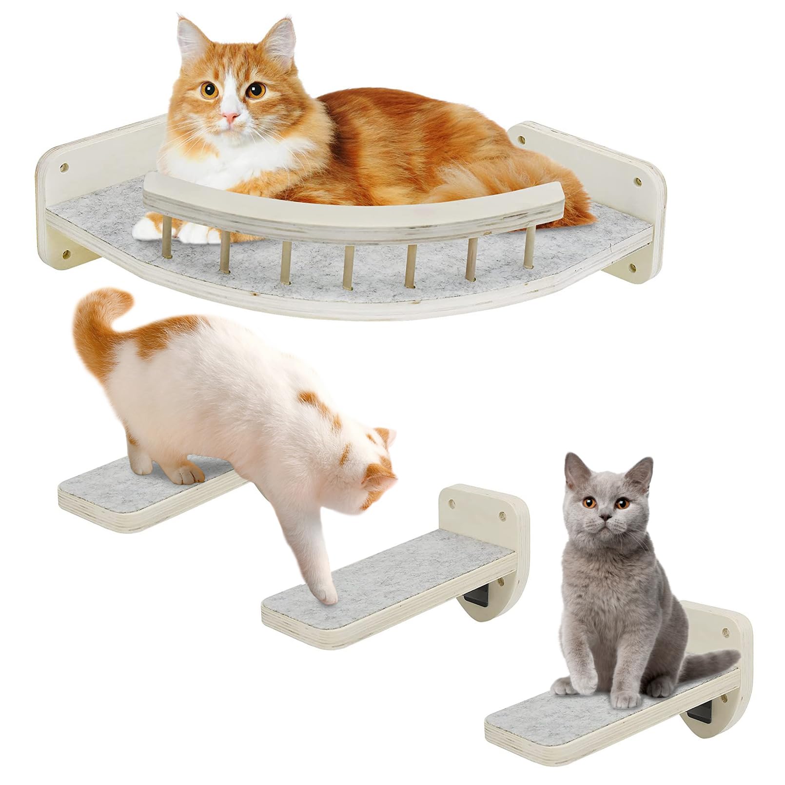 Kathson 6-teiliges Katzen-Kletterregal Aus Holz – Wandmontage, Mit Rutschfestem Filz, Katzenohren-Design