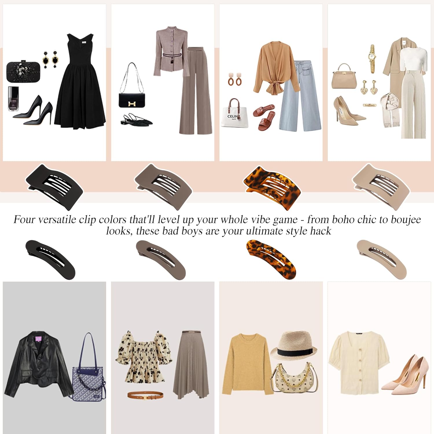 Velscrun Flat Hair Clips for Women Girls, 2 Styles 8 Pcs Lay Flat Claw Clips, Strong Hold French Duck Billed Large Side Hair Jaw Clip for All Hair Types, Fashion Trendy Hair Accessories Coffee Brown - Image 7