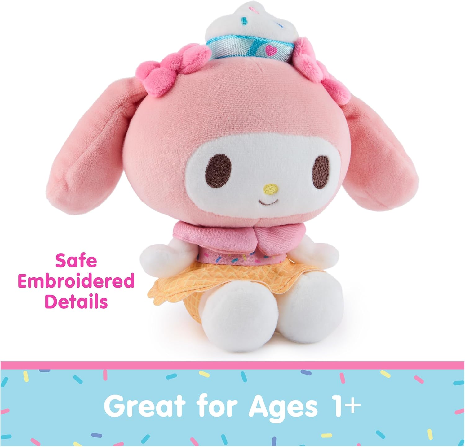 GUND Sanrio Hello Kitty and Friends My Melody Ice Cream Plush, Stuffed Animal for Ages 1 and Up, Pink/White, 6”