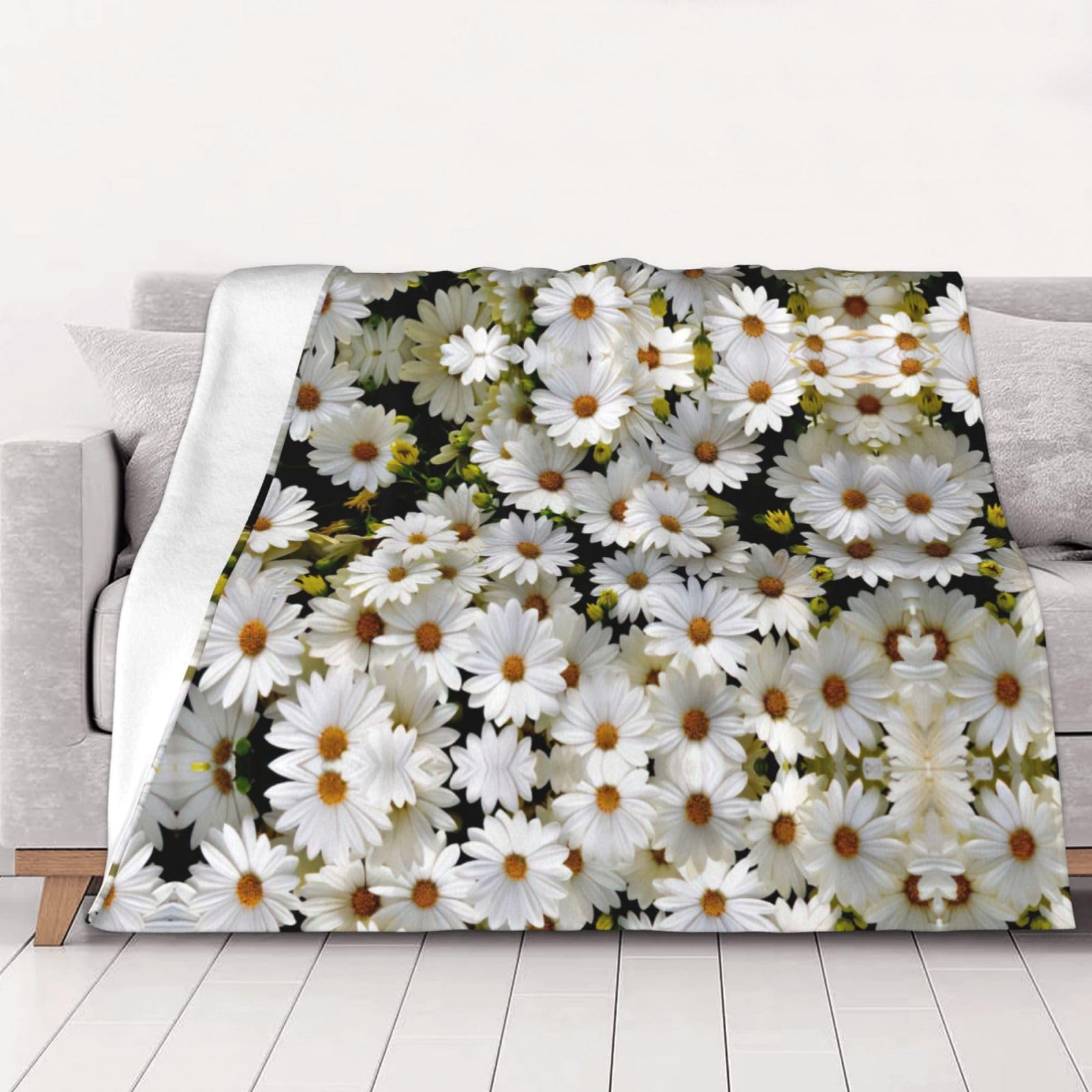Couverture polaire marguerites 152x203 cm pour canapé plaid super doux