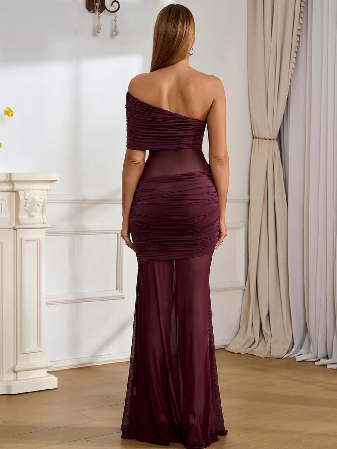 Off Shoulder Bodycon Formal Wedding Guest Maxi Dress Mesh Patchwork Cocktail Dresses for Women 2025 Elegant Classy - Image 3