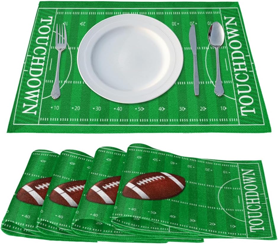 Placemats Set of 6 - American Football Field Place Mats for Dining Table - Heat Resistant Table Mats Washable Placemat Kitchen Home Party Indoor Outdoor Decor, 12 x 18 Inch, Sport Theme
