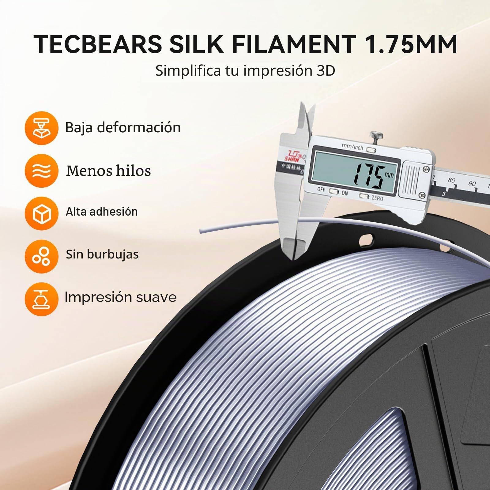 TECBEARS Filamento PLA Silk 1.75mm 1KG, Filamento Silk Shiny PLA Plus con Superficie di Stampa Lucida, Precisione Dimensionale +/- 0.02 mm, Bobina da 1000G, Rosa Seda