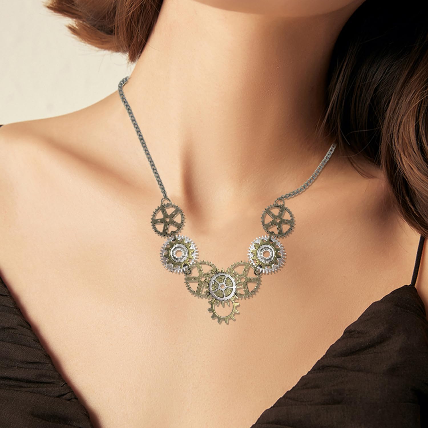 Collana A Ingranaggi da 1 Pezzi, 1 Paio di Orecchini per Ingranaggi E 1 Braccialetto, Gioielli retrò, Gioielli Creativi, Gioielli in Stile Punk.
