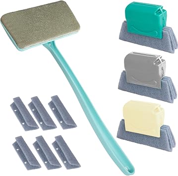 Window Screen Cleaner & Track Cleaning Kit Mesh Screen Cleaning Brush + 3 Groove Brushes & 6 Replacement Cleaning Cloths 14.8 Detachable Long-Reach Handle, Wet & Dry Dual-Use