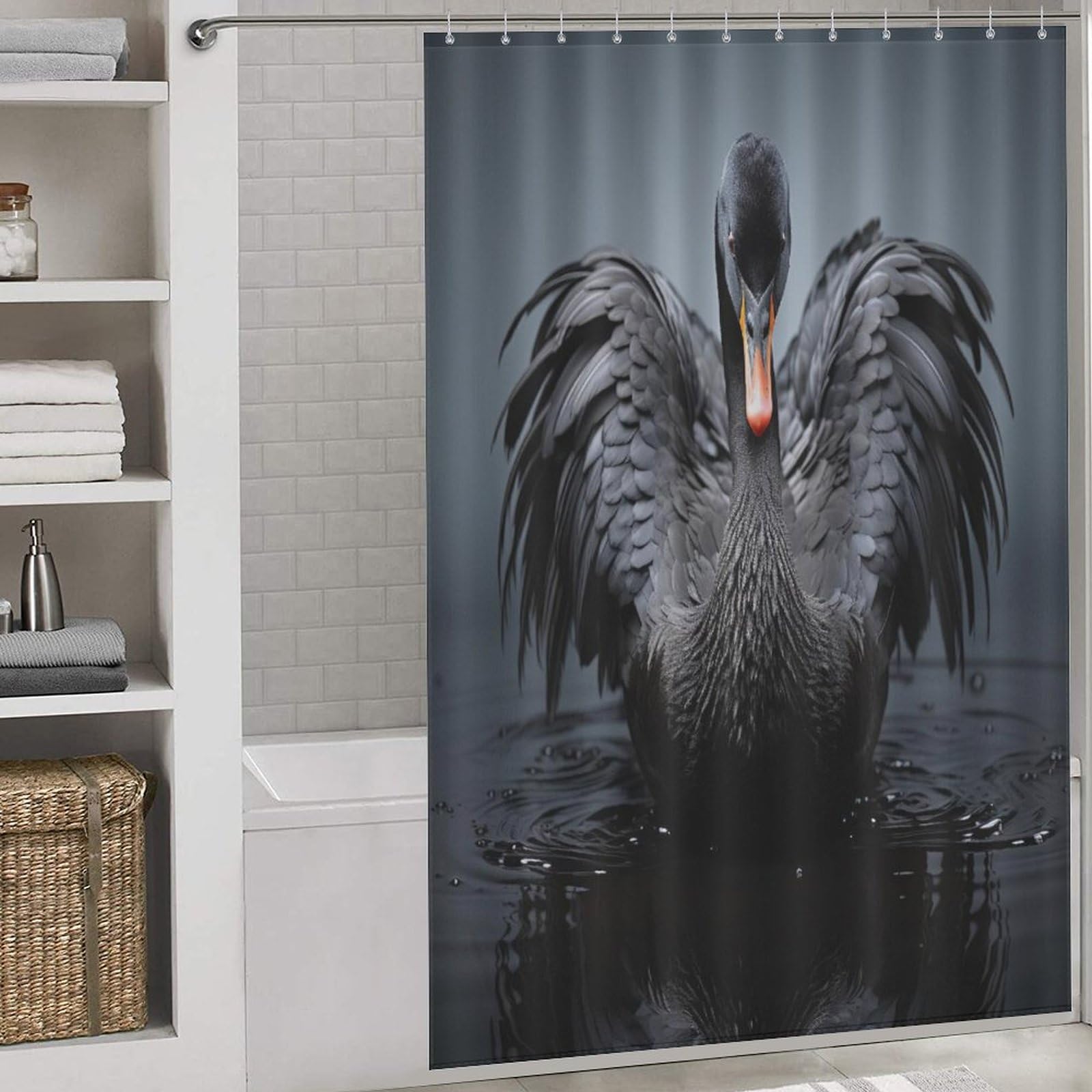 Rideau de douche cygne 152x183 cm en tissu polyester avec 12 anneaux