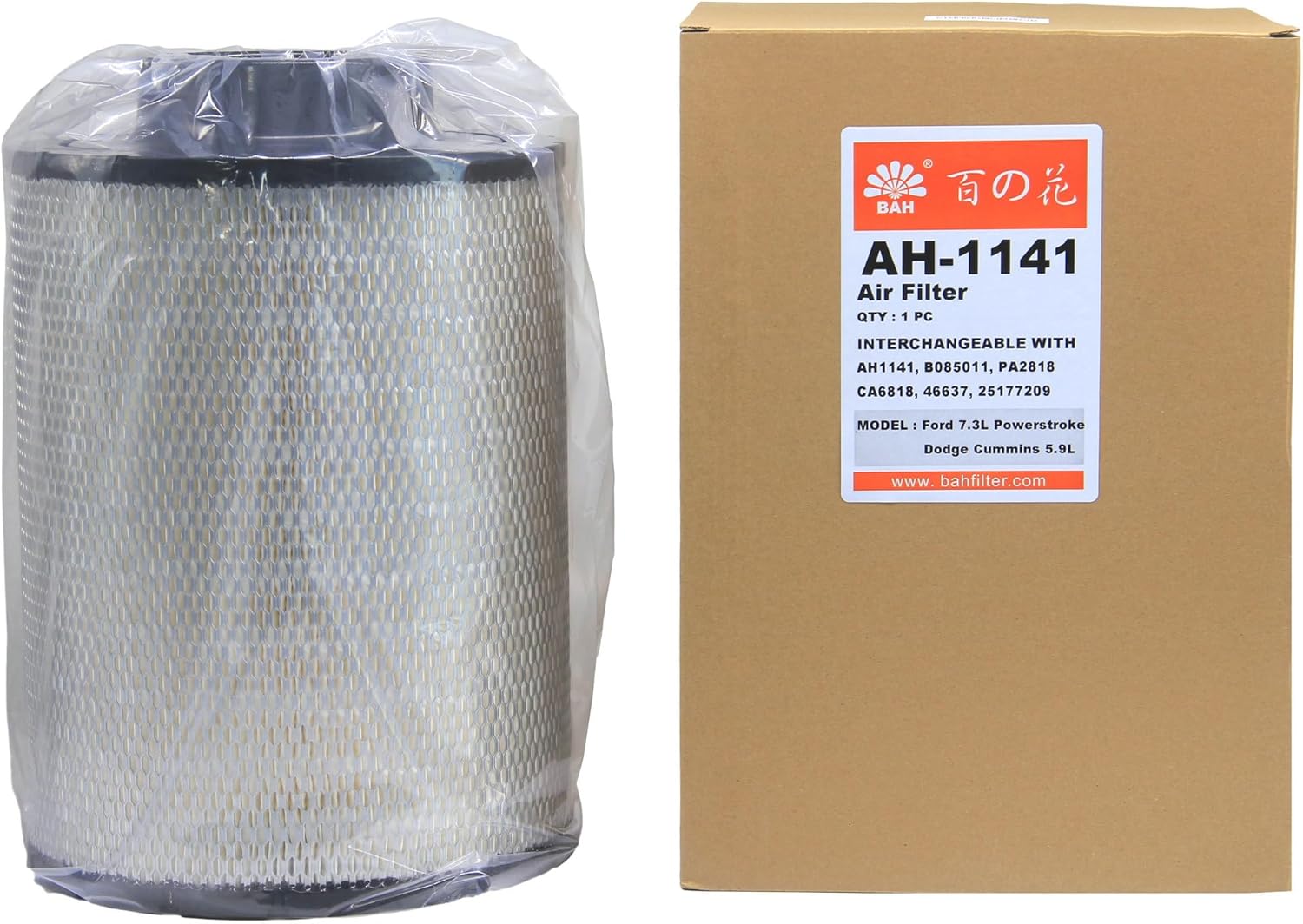 AH-1141 (H&V) Air Filter Replaces B085011, 46637, 6637, PA2818, AH1141, CA6818, LAF2533, 3912020, 2912986 Compatible with dodge ram 7.3 PowerStroke 6BTA 5.9 for 4" intakes tube turbo