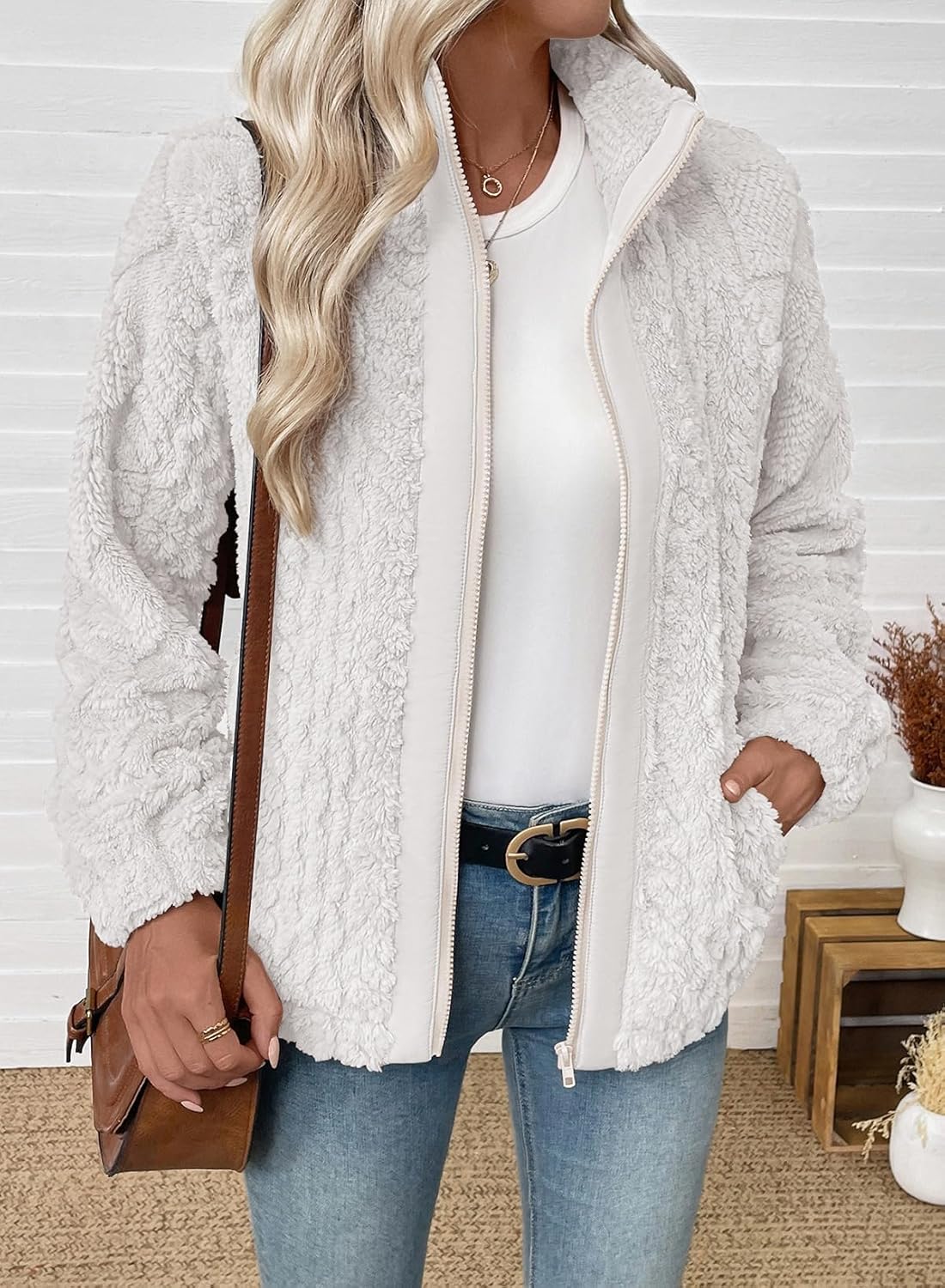 EVALESS Fleece Jacket Womens Sherpa Jacket Long Sleeve Zip Up Coat Winter Clothing Fashion 2025 - Image 2