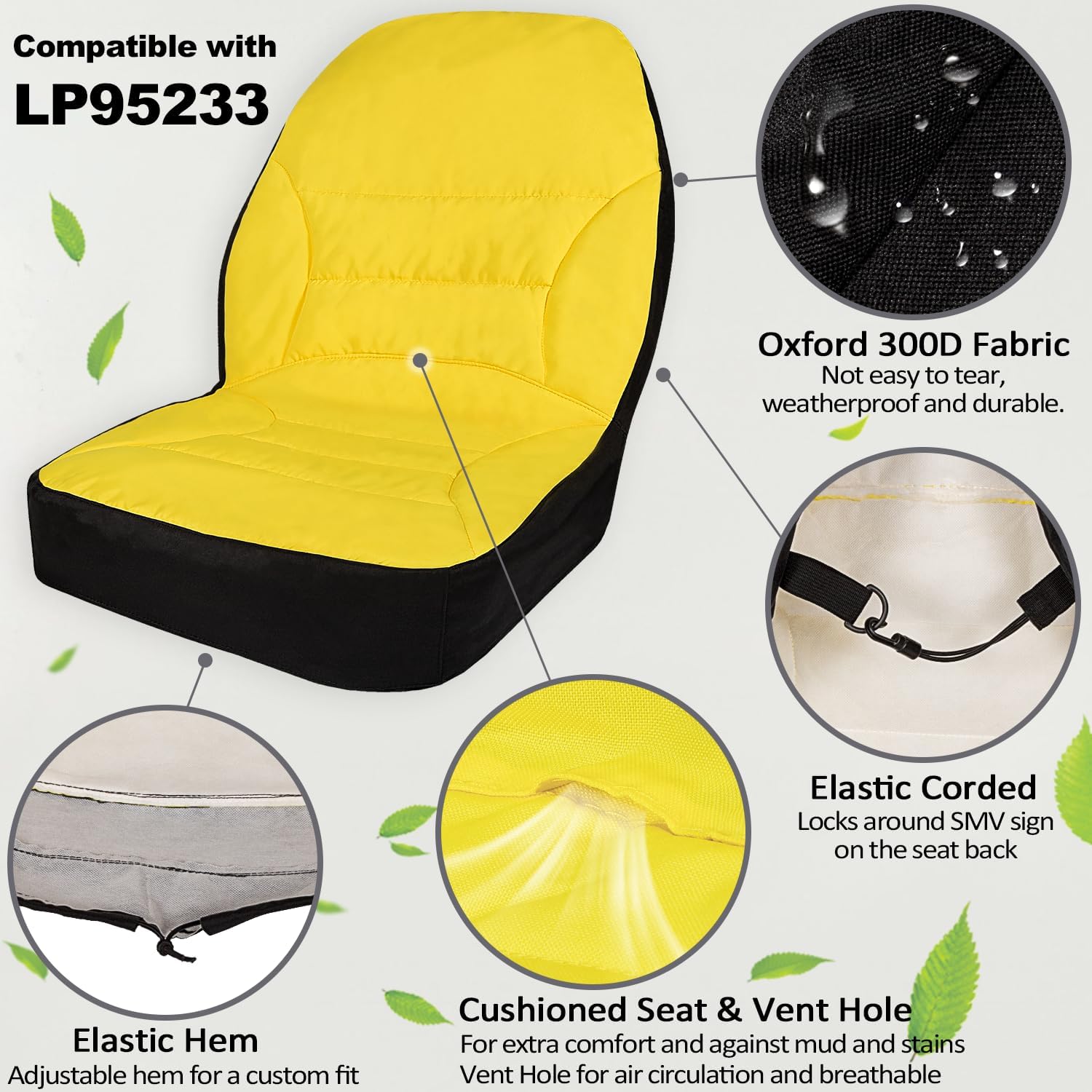 Compact Utility Tractor Seat Cover Compatible With John Deere LP68694 for 1025R & 2025R Tractors - Weatherproof Oxford 300D Fabric Comfortable Custom fit Cushioned Seats Replacement