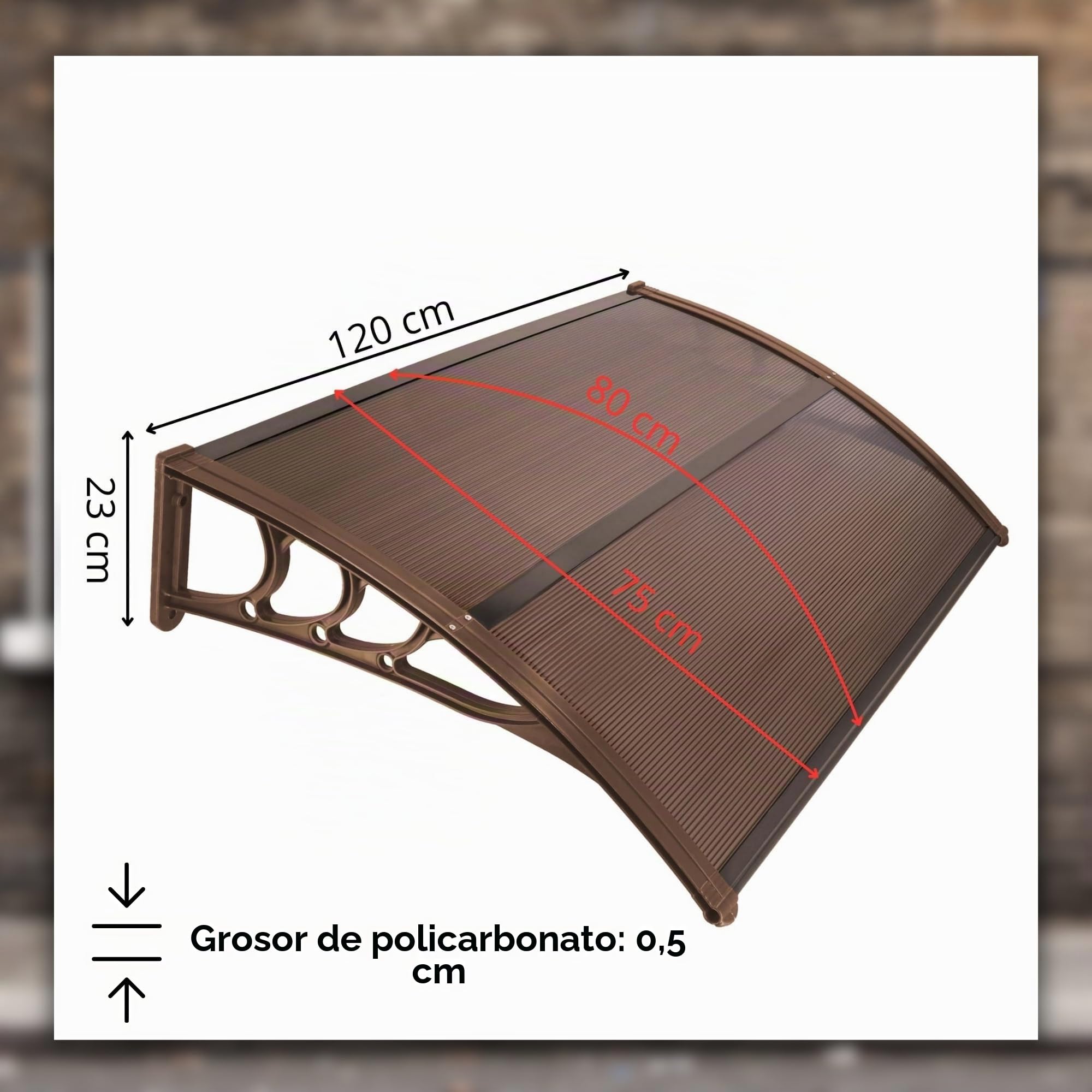 SPRINGOS Marquesina para puerta de entrada curvada, 150 x 75 x 23 cm, techo protector de aluminio y policarbonato