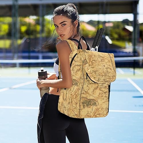 Miniatura 7 de Raqueta de tenis mochila impermeable vintage mapa de juego raqueta de tenis bolsa con capacidad para 2 raquetas para adolescentes, niños, niñas,