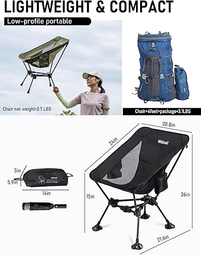 Miniatura 2 de WildCall Silla de camping plegable y ligera, silla de playa compacta con pies grandes que no se hunden