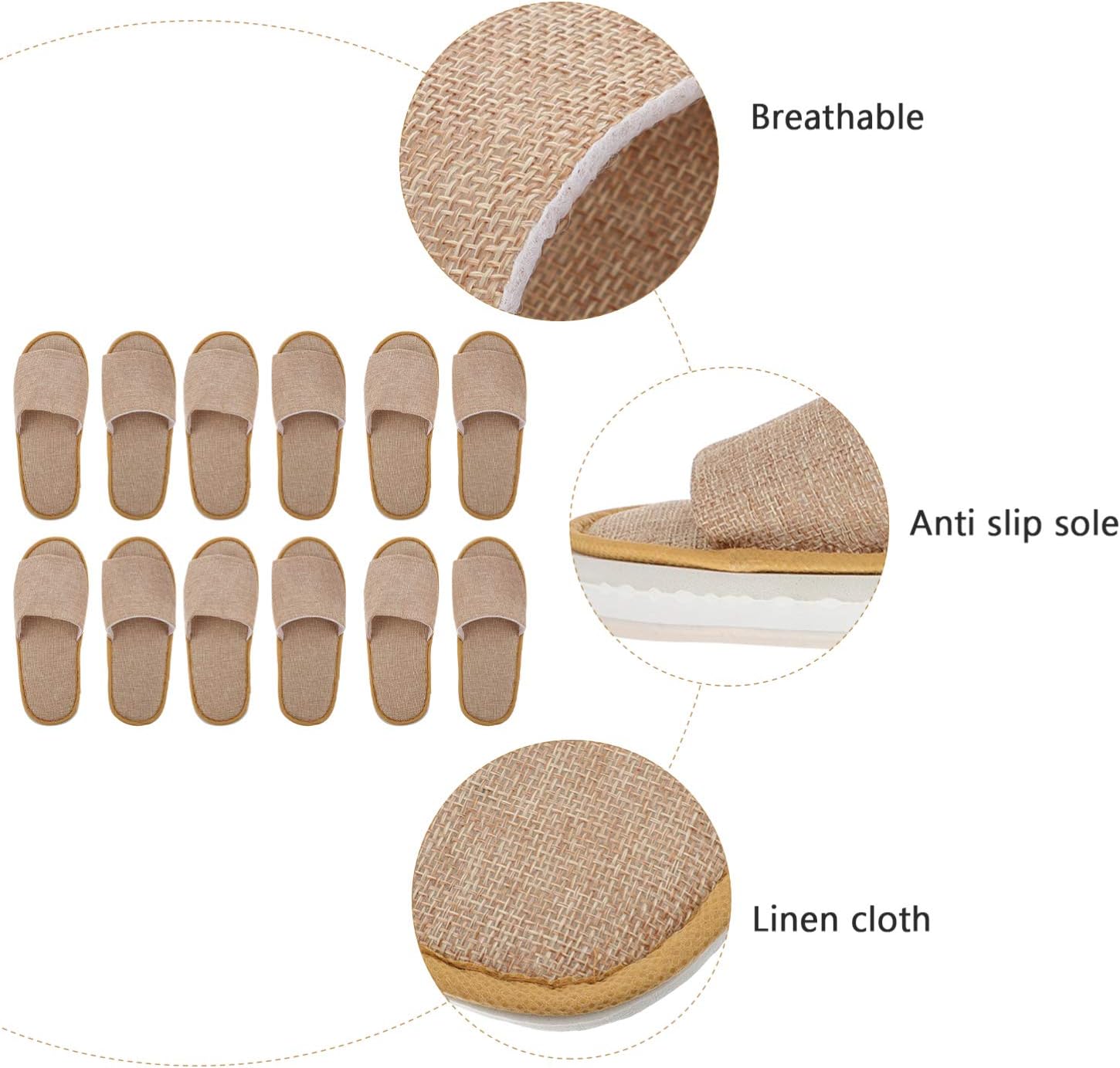 Healifty 6 Pairs Disposable Travel Slippers Open Toe Portable Nonslip Indoor Spa Hotel Footwear for Guests