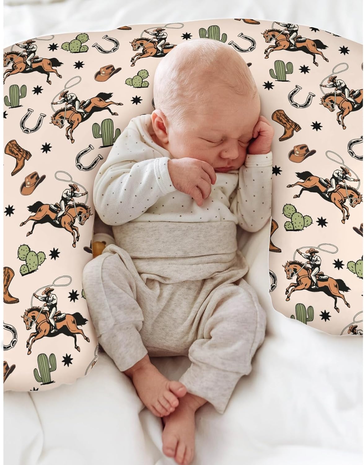 Country Western Nursing Pillow Covers for Boy Girl Cowboy Hat Boots Horse Cactus Nursing Pillow Slipcovers for Breastfeeding Pillows Wild West Desert Soft Stretchy Removable Covers for Newborn Infant image 4