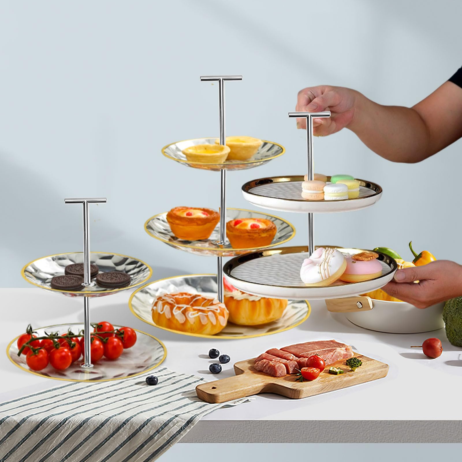 Allecto Plus - Gouden etagère staven set, bouwpakket met 3 stuks, kroon