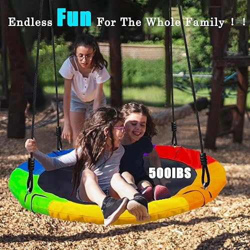 Miniatura 4 de Columpio de árbol de platillo de 40 pulgadas para niños, capacidad de peso de 500 libras, asiento de columpio de plataforma impermeable con cuerdas