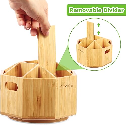 Miniatura 6 de CoMokin Bamboo Art Supply Organizador de escritorio soporte giratorio de 360 grados con 9 compartimentos capacidad para más de 350 lápices