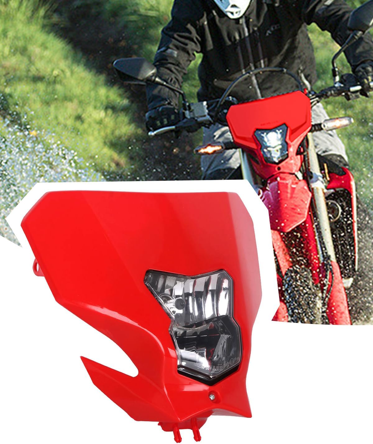 JFG RACING Dirt Bike Leadlight 12V 35W Motorcycle Headlight For CRF450L 2019-2020, CRF450XR 2019-2020, RED