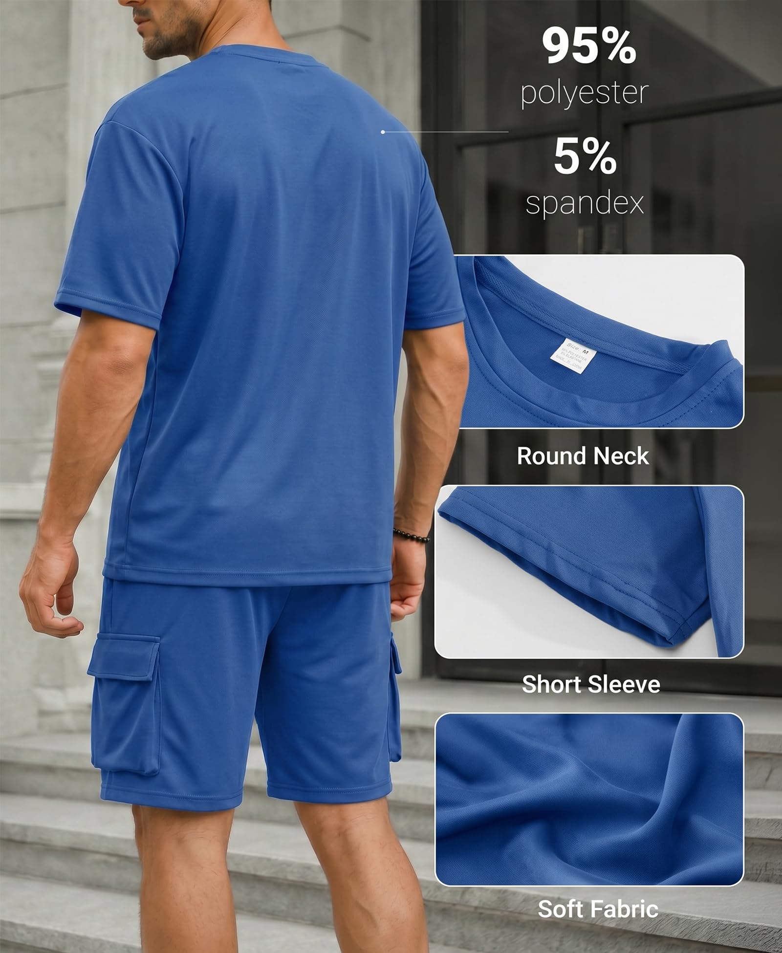 Husmeu Trainingsanzug Herren 2-teilig Sommer Streatwear Freizeitanzug – Einfarbig Kurzarm Rundhals T-Shirt + Shorts mit Kordelzug Jogginganzug Herren Set Casual Kurzarm Und Cargoshorts Zweiteiler