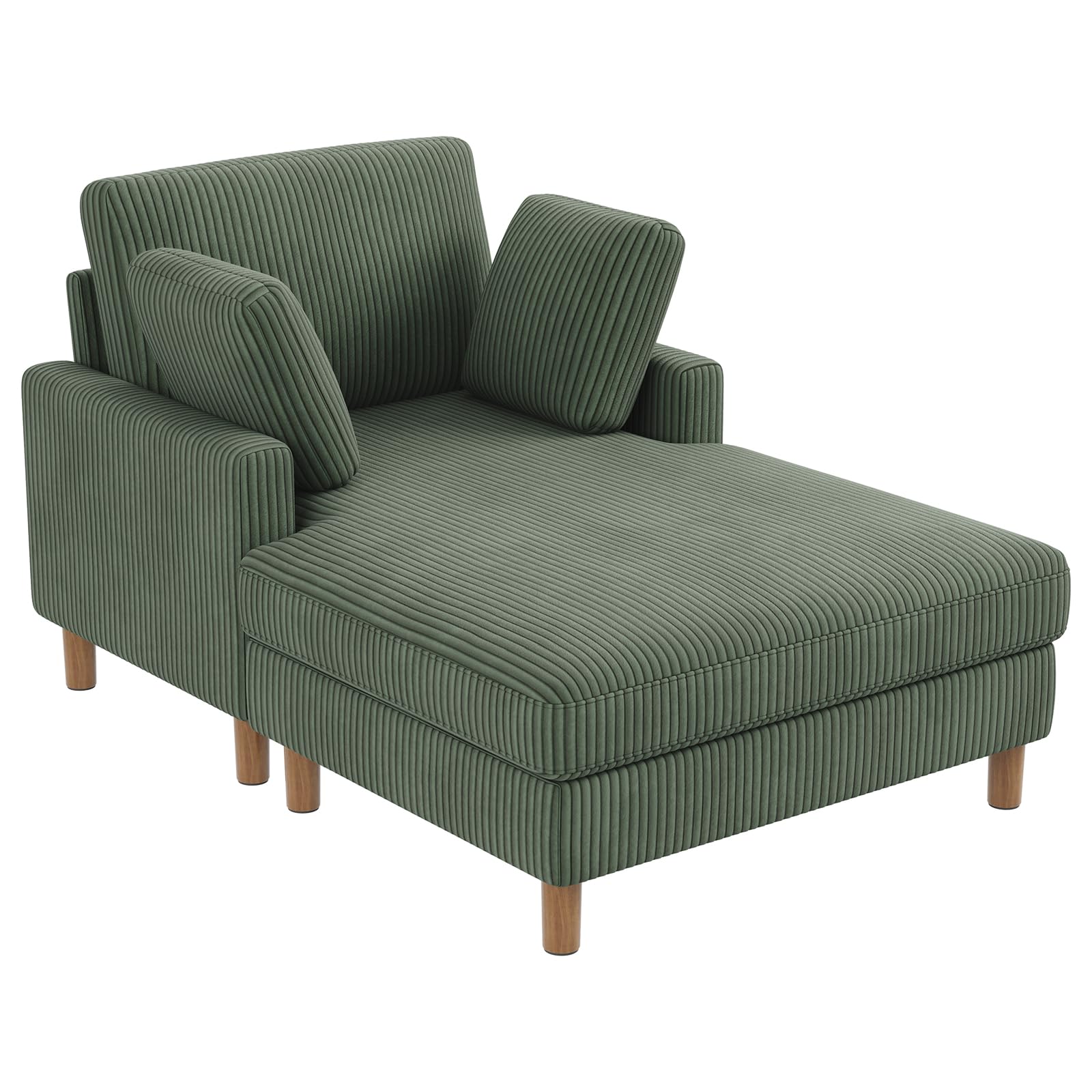 Vesgantti Single Sofa Bed, Corduroy Upholstered 104cm Wide Chaise Lounge Chair Indoor, With 2 Extra Pillows, Perfect For Living Room, Bedroom, Office and Apartment, Tool-free Assembly, Green