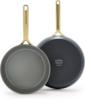 GP5 9.5” and 11” 2 Piece Frying Pan Skillet Set, Hard Anodized Healthy Ceramic Nonstick PFAS-Free Cookware, Champagne Handles, Stay-Flat Surface, Induction, Dishwasher and Oven Safe, Slate