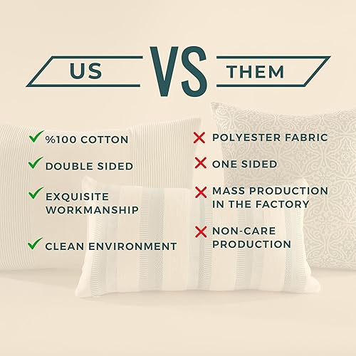 Miniatura 4 de SOULMARK Funda de almohada 100% de algodón turco, suave al tacto, a rayas, bohemio, rectangular, para sofá, sala de estar, cama, sofá, funda de