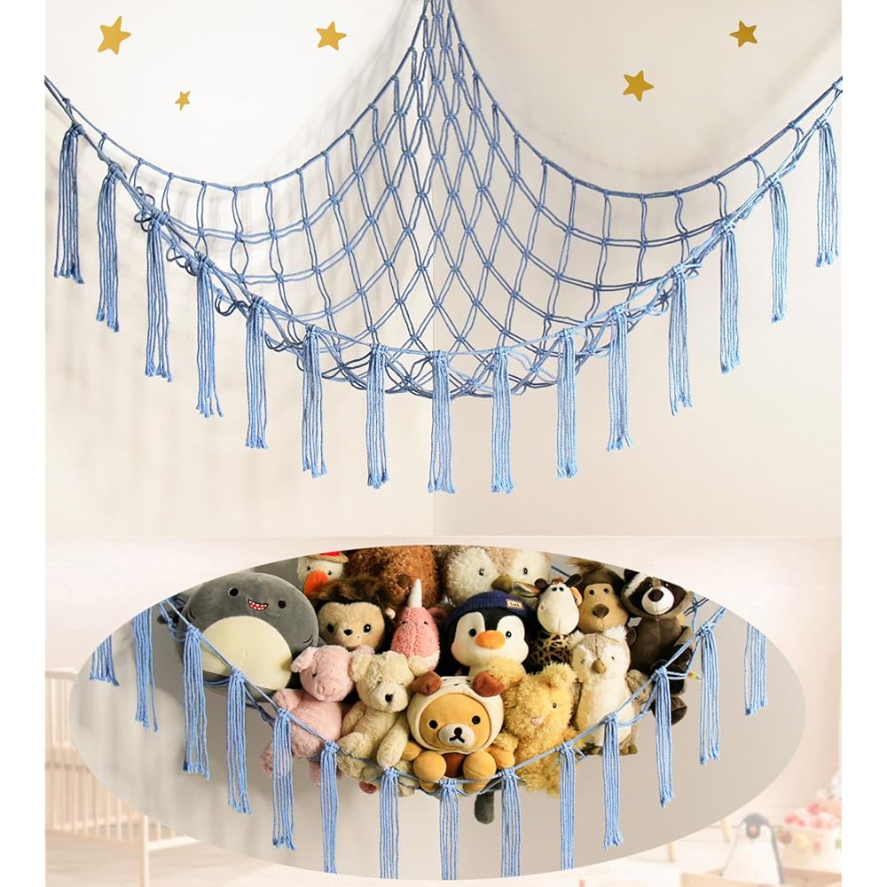 mirolam Stuffed Animal Storage Hammock Net - Toy Hammock Net for Stuffed Animals Corner - Hanging Stuff Animal Organizer Holder Large Size Baby Nursery Room Decor-Blue